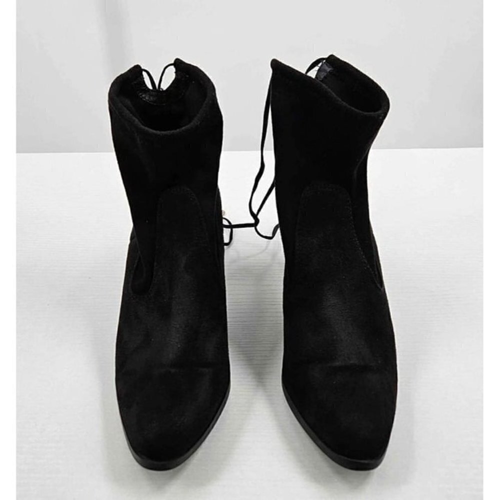 Just Fab Womens Black Suede Tie Back Chunk Heel Shoes Sz 8